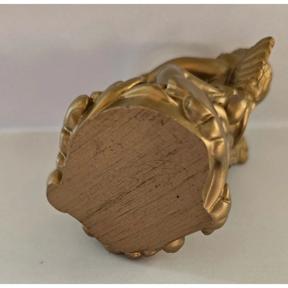 Gold Cherub Angel Bud Vase Frosted Glass Insert Ornate Scroll Base Decor